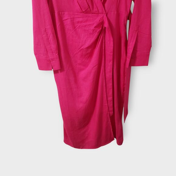 NWT Mango MNG Linen Blend Wrap Maxi Dress Hot Pink Sz 8 Coastal Vacay Casual - Picture 3 of 14